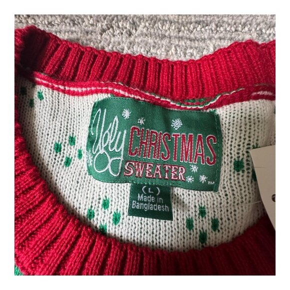 NWT Oh Snap Gingerbread Ugly Christmas Sweater Green Red Holiday Crewneck L - Picture 3 of 8
